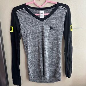 PINK Victoria's Secret Gray and Black Long Sleeve Tee
